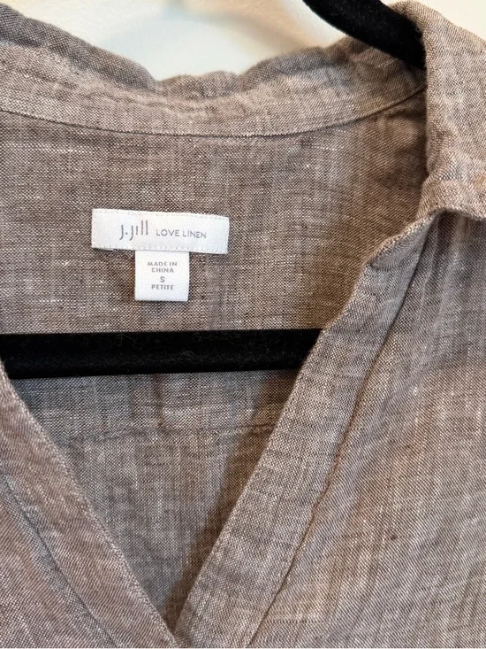 J Jill Love Linen Tank Brown Heathered Mother Pearl Coastal S Petite Tunic - Picture 2 of 9